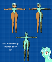 Size: 1968x2372 | Tagged: safe, artist:odiz, character:lyra heartstrings, species:anthro, species:human, bodysuit, disguise, mechanized, robot