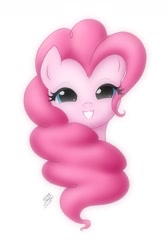 Size: 875x1300 | Tagged: safe, artist:jdan-s, character:pinkie pie, species:pony, bust, cute, diapinkes, eye clipping through hair, female, head only, lidded eyes, looking at you, portrait, simple background, smiling, solo, white background