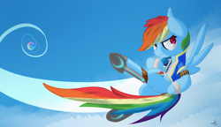 Size: 2000x1150 | Tagged: safe, artist:futaku, character:rainbow dash, g4, my little pony: friendship is magic, female, flying, solo, sonic rainboom