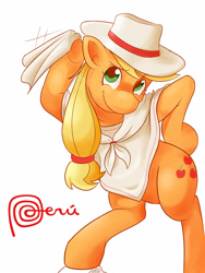 Size: 2500x3333 | Tagged: safe, artist:mrw32, character:applejack, species:pony, bipedal, clothing, female, high res, peru, simple background, solo