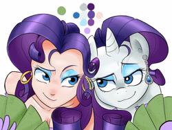 Size: 6666x5000 | Tagged: safe, artist:mrw32, character:rarity, species:human, species:pony, absurd resolution, dreamworks face, human ponidox, humanized, looking at each other, money, ponidox, smug, smug smile, smugity