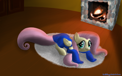 Size: 2000x1250 | Tagged: safe, artist:deathpwny, character:fluttershy, clothing, female, fire, fireplace, solo, sweater, sweatershy