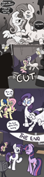 Size: 700x2800 | Tagged: safe, artist:otterlore, character:powder rouge, character:rarity, character:twilight sparkle, april fools, camera, clothing, comic, costume, drider, film set, monster pony, original species, species swap, spider, spiderpony, spiderponyrarity, the end, tumblr, what a twist