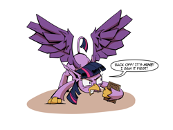Size: 4000x3000 | Tagged: safe, artist:lovelyneckbeard, character:star swirl the bearded, character:twilight sparkle, character:twilight sparkle (alicorn), species:alicorn, species:griffon, angry, book, face down ass up, female, frown, glare, griffonized, gritted teeth, my little griffon, simple background, solo, species swap, spread wings, that pony sure does love books, white background, wide eyes, wings