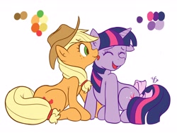 Size: 4666x3500 | Tagged: safe, artist:mrw32, character:applejack, character:twilight sparkle, ship:twijack, female, kissing, lesbian, licking, shipping, simple background, sitting, tail bow, tickling