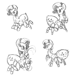 Size: 900x900 | Tagged: safe, artist:otterlore, character:rarity, cute, drider, female, grayscale, monochrome, monster pony, original species, simple background, sketch, sketch dump, solo, species swap, spider, spiderpony, spiderponyrarity, spool, thread, white background