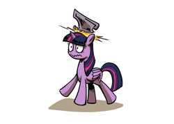 Size: 3500x2500 | Tagged: safe, artist:lovelyneckbeard, character:twilight sparkle, character:twilight sparkle (alicorn), species:alicorn, species:pony, anvil, cartoon physics, clumsy, female, mare, simple background, solo, twilybuse, white background