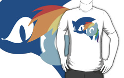 Size: 556x350 | Tagged: dead source, safe, artist:fuzon-s, artist:wafflzxpqx, character:rainbow dash, character:sonic the hedgehog, art theft, clothing, crossover, merchandise, redbubble, shirt, sonic team, sonic the hedgehog (series)