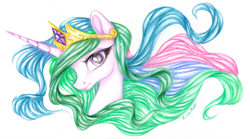 Size: 4063x2252 | Tagged: safe, artist:vird-gi, character:princess celestia, female, looking at you, portrait, solo, traditional art