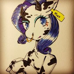 Size: 1280x1280 | Tagged: safe, artist:divided-s, character:rarity, species:cow, female, pixiv, raricow, solo, species swap