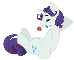 Size: 3163x2563 | Tagged: safe, artist:wicklesmack, character:rarity, species:pony, species:unicorn, g4, bedroom eyes, elusive, high res, male, mouth hold, rose, rule 63, seductive, simple background, sitting, solo, stallion, transparent background