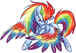Size: 1277x894 | Tagged: safe, artist:fizzy-dog, character:rainbow dash, species:pegasus, species:pony, cheek fluff, colored wings, female, mare, multicolored wings, rainbow power, rainbow wings, raised hoof, simple background, solo, spread wings, white background, wings