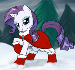 Size: 579x542 | Tagged: safe, artist:naroclie, artist:tggeko, character:rarity, colored, outfit, snow, winter