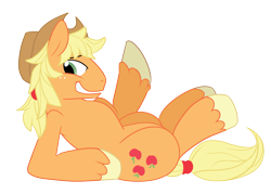 Size: 2857x2041 | Tagged: safe, artist:wicklesmack, character:applejack, species:earth pony, species:pony, g4, applejack (male), high res, male, on back, rule 63, simple background, solo, stallion, transparent background
