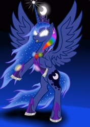Size: 2480x3508 | Tagged: safe, artist:bonaxor, character:princess luna, earring, female, glowing eyes, high res, magic, solo