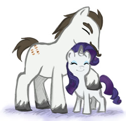 Size: 604x581 | Tagged: safe, artist:angeban, artist:angebot, artist:elslowmo, character:hondo flanks, character:rarity, species:pony, species:unicorn, colored, family, father and daughter, filly, filly rarity, hug, male, missing horn, stallion