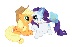 Size: 800x517 | Tagged: safe, artist:mellowhen, character:applejack, character:rarity, ship:rarijack, chubby, cupcake, fat, female, frosting, lesbian, licking, raritubby, shipping