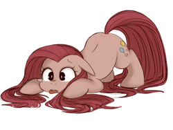 Size: 1024x768 | Tagged: dead source, safe, artist:umeguru, character:pinkamena diane pie, character:pinkie pie, species:earth pony, species:pony, blep, crouching, crying, cute, cuteamena, diapinkes, face down ass up, female, floppy ears, mare, simple background, solo, tongue out, white background