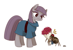 Size: 980x673 | Tagged: safe, artist:umeguru, character:maud pie, bouquet, fuzzy legs, rock, spider