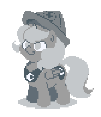 Size: 336x392 | Tagged: safe, artist:mrponiator, character:princess luna, species:alicorn, species:pony, moonstuck, animated, cartographer's cap, clothing, cute, female, filly, grayscale, hat, lunabetes, monochrome, pixel art, simple background, solo, transparent background, weapons-grade cute, woona