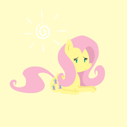 Size: 850x850 | Tagged: safe, artist:elslowmo, character:fluttershy, female, lying down, simple background, smiling, solo