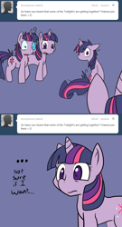 Size: 650x1200 | Tagged: safe, artist:lustrous-dreams, character:twilight sparkle, ask filly twilight, ask, comic, female, filly, ponidox, self ponidox, solo, tumblr, younger
