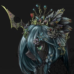 Size: 1280x1280 | Tagged: safe, artist:saturnspace, character:queen chrysalis, female, flower, headdress, jewelry, profile, solo, wip