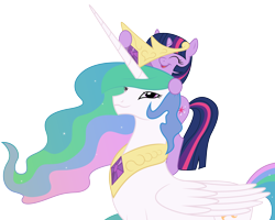 Size: 8000x6400 | Tagged: safe, artist:bri-sta, artist:yanoda, character:princess celestia, character:twilight sparkle, species:alicorn, species:pony, species:unicorn, g4, absurd resolution, crown, female, filly, foal, jewelry, mare, momlestia, regalia, silly, simple background, transparent background, vector