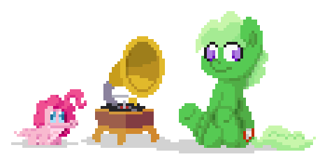 Size: 468x228 | Tagged: safe, artist:mrponiator, character:gummy, character:pinkie pie, alligator, animated, blinking, dancing, gatorfied, gramophone, gummy pie, mlpgdraws, pixel art, ponified, ponified pony pets, role reversal, simple background, species swap, transparent background