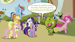 Size: 8000x4500 | Tagged: safe, artist:j5a4, character:applejack, character:fluttershy, character:pinkie pie, character:rainbow dash, character:rarity, character:twilight sparkle, absurd resolution, crossover, gir, invader zim, mane six
