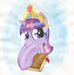 Size: 1000x1018 | Tagged: safe, artist:foxxy-arts, character:twilight sparkle, big crown thingy, book, cute, element of magic
