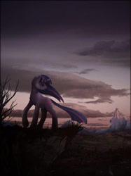 Size: 600x803 | Tagged: safe, artist:cosmicunicorn, character:twilight sparkle, character:twilight sparkle (unicorn), species:pony, species:unicorn, canterlot, cloud, cloudy, female, looking back, mare, sad, solo, windswept mane