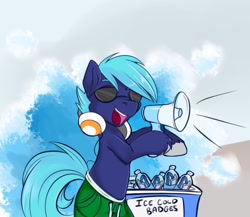 Size: 1150x998 | Tagged: safe, artist:lustrous-dreams, oc, oc only, species:earth pony, species:pony, bronycon, convention badge, got dat ice cold water and it's only one dollar, headphones, ice cold water guy, male, megaphone, otakon, ponified, solo, stallion, sunglasses, unshorn fetlocks