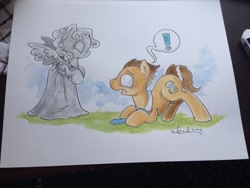 Size: 1024x768 | Tagged: safe, artist:katiecandraw, character:doctor whooves, character:time turner, doctor who, necktie, ponified, the doctor, traditional art, weeping angel, weeping pegasus