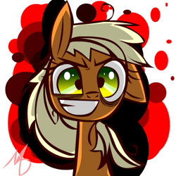 Size: 800x800 | Tagged: safe, artist:mushroomcookiebear, character:applejack, species:pony, bust, crazy face, female, hatless, insanity, loose hair, missing accessory, snapplejack, solo