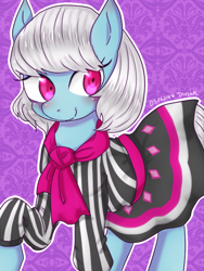 Size: 600x800 | Tagged: safe, alternate version, artist:divided-s, character:photo finish, species:earth pony, species:pony, clothing, female, looking at you, mare, missing accessory, pixiv, smiling, solo