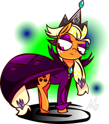 Size: 1376x1572 | Tagged: safe, artist:mushroomcookiebear, character:applejack, cape, clothing, crown, evil, female, solo