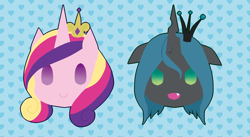 Size: 2102x1150 | Tagged: safe, artist:divided-s, character:princess cadance, character:queen chrysalis, blob, pixiv
