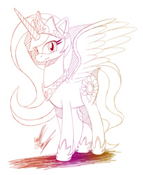 Size: 737x900 | Tagged: safe, artist:fuzon-s, character:princess celestia, female, monochrome, sketch, solo, spread wings, wings