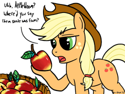 Size: 900x675 | Tagged: safe, artist:aa, character:applejack, species:earth pony, species:pony, apple, applebucking, female, food, mare, napples, odin sphere, simple background, solo, transparent background