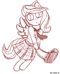 Size: 545x675 | Tagged: safe, artist:aa, character:flitter, species:pegasus, species:pony, clothing, cute, monochrome, schoolgirl, skirt
