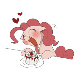 Size: 788x744 | Tagged: safe, artist:umeguru, character:pinkie pie, cupcake, cute, diapinkes, eyes closed, female, floppy ears, mawshot, open mouth, solo, tongue out
