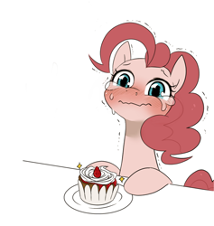 Size: 754x797 | Tagged: safe, artist:umeguru, character:pinkie pie, species:human, crying, cupcake, cute, diapinkes, female, pouting, sad, sadorable, shaking, solo