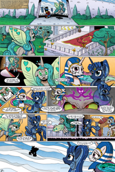 Size: 2000x3000 | Tagged: safe, artist:gray--day, character:applejack, character:king sombra, character:princess celestia, character:princess luna, character:queen chrysalis, oc, species:kirin, comic:of kings and changelings, artemis luna, celestia and luna won't do anything productive, comic, dark mirror universe, hilarious in hindsight, i can't believe it's not idw, mirror universe, ra celestia, reversalis, semi-grimdark series, uselesstia