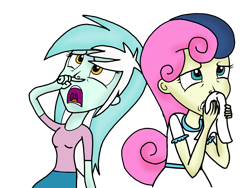 Size: 2048x1536 | Tagged: safe, artist:proponypal, character:bon bon, character:lyra heartstrings, character:sweetie drops, my little pony:equestria girls, finger under nose, handkerchief, humanized, pre sneeze, sneezing, sneezing fetish, tissue
