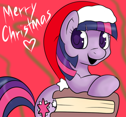 Size: 650x600 | Tagged: safe, artist:lustrous-dreams, character:twilight sparkle, ask filly twilight, ask, book, christmas, clothing, female, filly, hat, heart, santa hat, solo, tumblr, younger