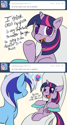 Size: 650x1200 | Tagged: safe, artist:lustrous-dreams, character:minuette, character:twilight sparkle, ask filly twilight, ask, comic, dentist, filly, lollipop, magic, tumblr, younger
