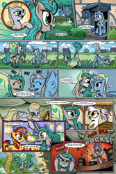 Size: 1280x1920 | Tagged: safe, artist:gray--day, character:derpy hooves, character:gilda, character:maud pie, character:queen chrysalis, character:sunset shimmer, character:trixie, species:alicorn, species:griffon, species:pony, comic:of kings and changelings, alternate hairstyle, alternate universe, bright eyes (mirror universe), comic, dark mirror universe, fangs, glasses, guitar, i can't believe it's not idw, mirror universe, race swap, reversalis, semi-grimdark series, sunshine sunshine, trixiecorn