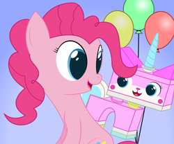 Size: 10000x8333 | Tagged: safe, artist:joey, character:pinkie pie, absurd resolution, balloon, crossover, lego, the lego movie, unikitty