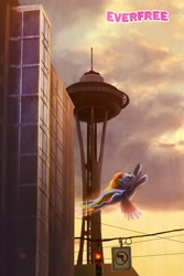 Size: 800x1200 | Tagged: safe, artist:cosmicunicorn, character:rainbow dash, brony, everfree northwest, seaddle, seattle, space needle